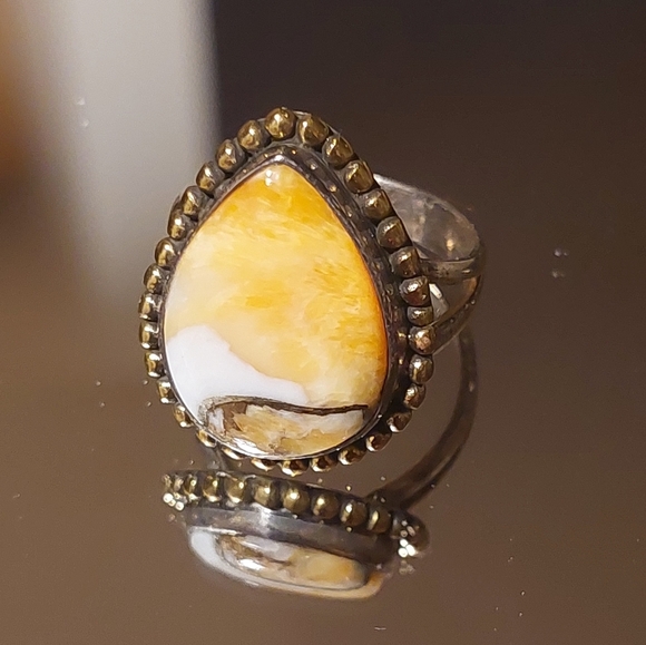 Sterling and septarian stone ring 6/7 jewelry estate statement - Picture 2 of 5